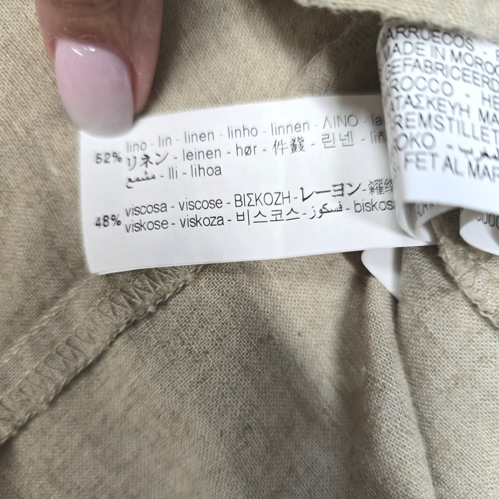ZARA Linen Blend Short Sleeve Button Up Shirt Beige Cream Womens Small L Utility - Picture 12 of 15